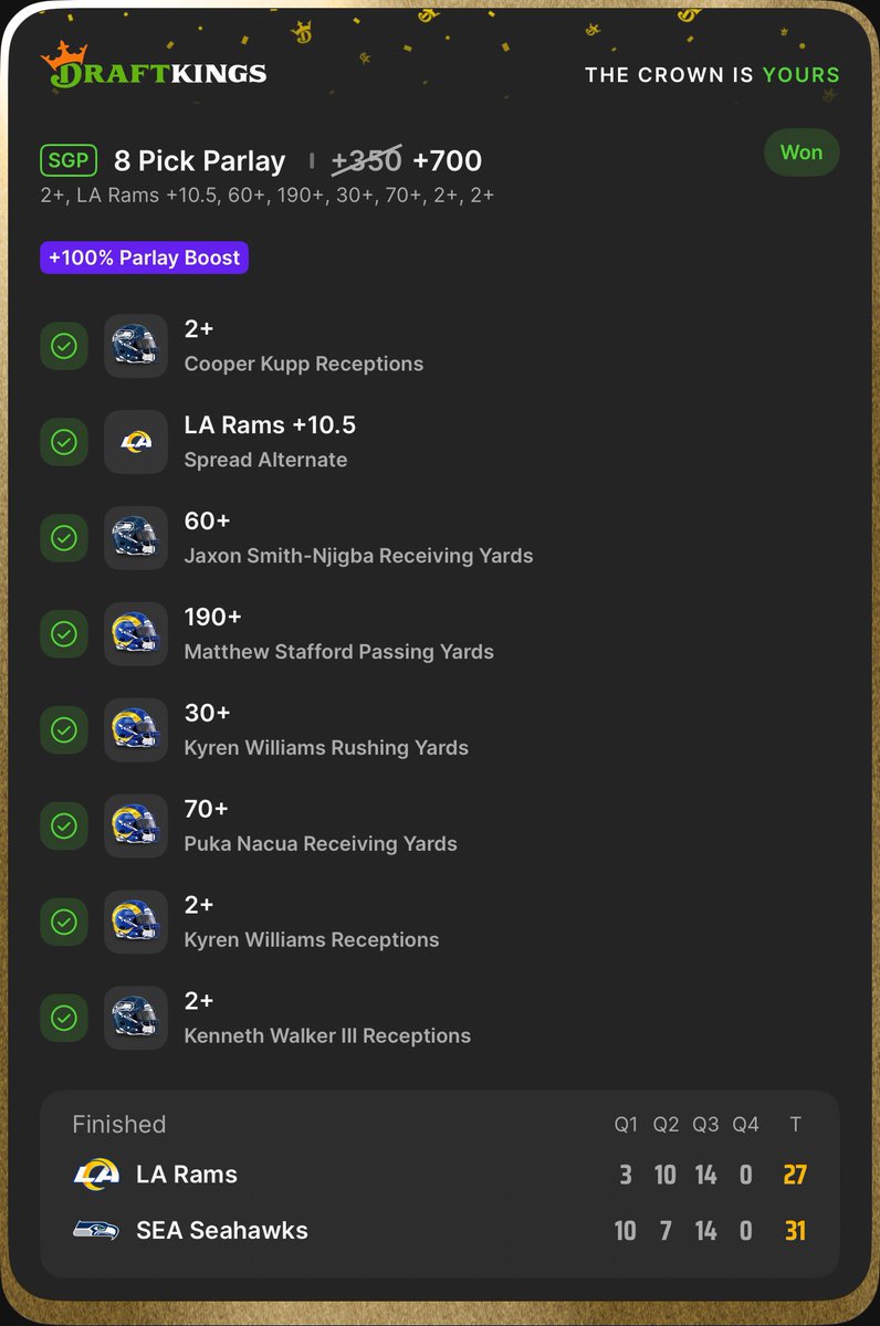 TheSharp_Sharks's tweet photo. BANG ✅

DISCORD WENT TO THE 🏦 

#winning #GamblingX #NFL #parlay #NFLPARLAY #NBAPARLAY https://t.co/N8EtbByU5C