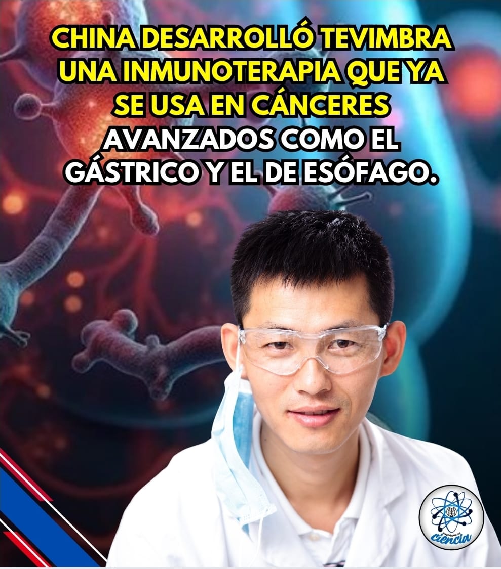 🇨🇳📍 🧬🇨🇳 CIENCIA QUE DA ESPERANZA EN LA LUCHA CONTRA EL CÁNCER

China desarrolló tislelizumab (Tevimbra), una inmunoterapia que ya se usa en cánceres avanzados como el gástrico y el de esófago.

Algunos tumores logran “apagar” al sistema inmune usando un freno llamado PD-1. Este