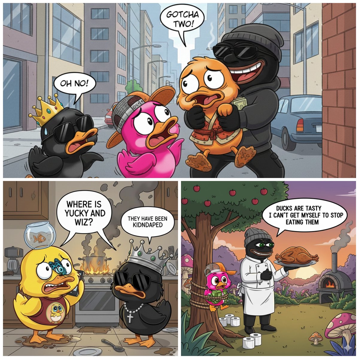 EmperorETH710's tweet photo. Hmmmm 😩 a plot twist short comic 

A yucky ducks comic 😂... I know you can't wait to understand 

❓❓❓There is a suspect in this story who sold out the ducks to the ducnapper 😩

Big QUESTION: WHO WAS IT ❓