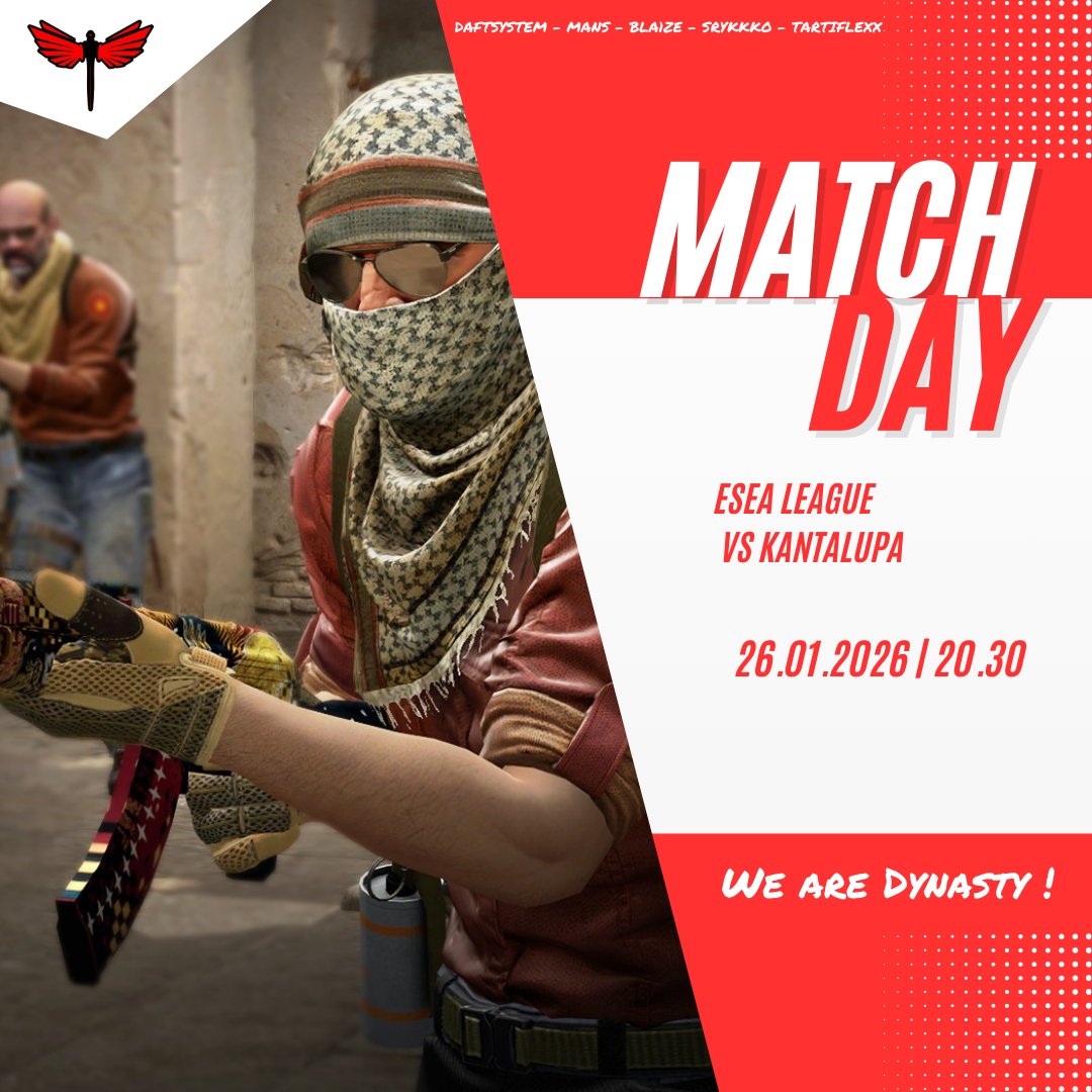 Et on continue ce soir l'ESEA pour cette 3e semaine en Open 10 face à KANTALUPA ce soir à 20h30 🔥🔥
#DYNWIN #WeAreDynasty #MatchDay #ESEA #CS2