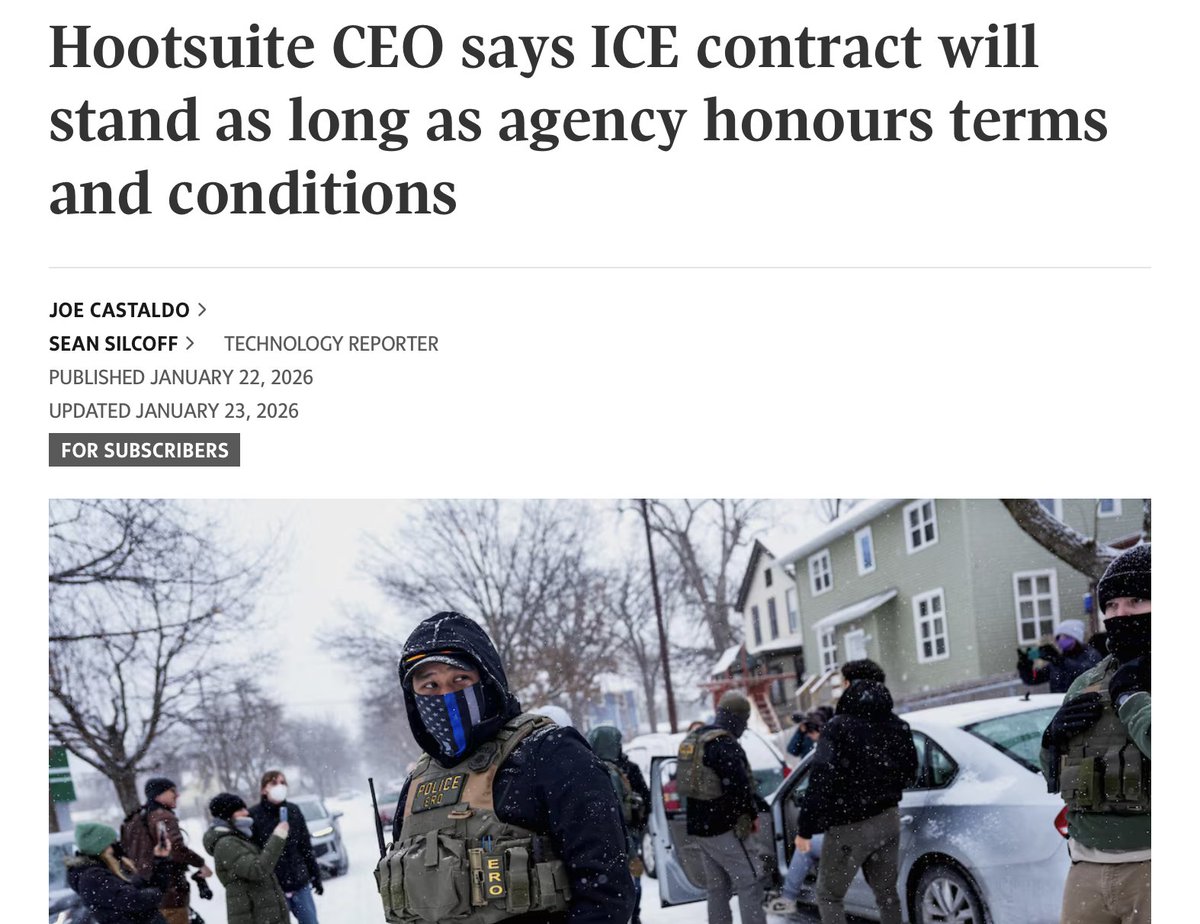 What can Canada do to stop the #ICE attacks in the United States? Beyond offering solidarity, we can:

☑️ Demand that Canada prevent the sale of armoured vehicles to ICE
☑️ Demand the companies like @Hootsuite end any contracts with ICE

We can do this, and we must, <a href="/MarkJCarney/">Mark Carney</a>.