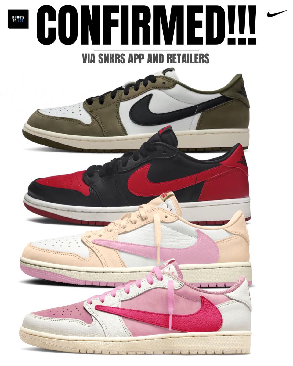 Most hyped Air Jordan 1 Low releases coming in 2026 🤤✍🏾

• “Medium Olive”: January 31st ($145) 🫒
• “Banned”: May 16th ($150) ❌❌
• “Shy Pink” &amp; “Tropical Pink”: May 22nd ($155) 💕

Cop 🔥 or drop 🗑️?