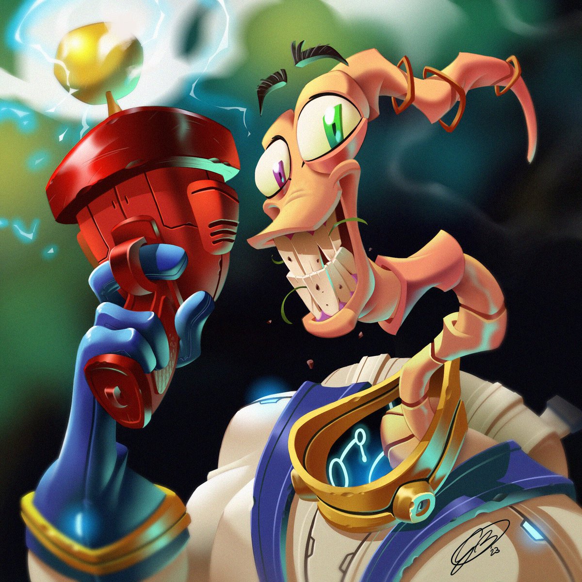 Hand drawn and painted dirt eater. there's no need for AI.

#EarthwormJim #NoAI