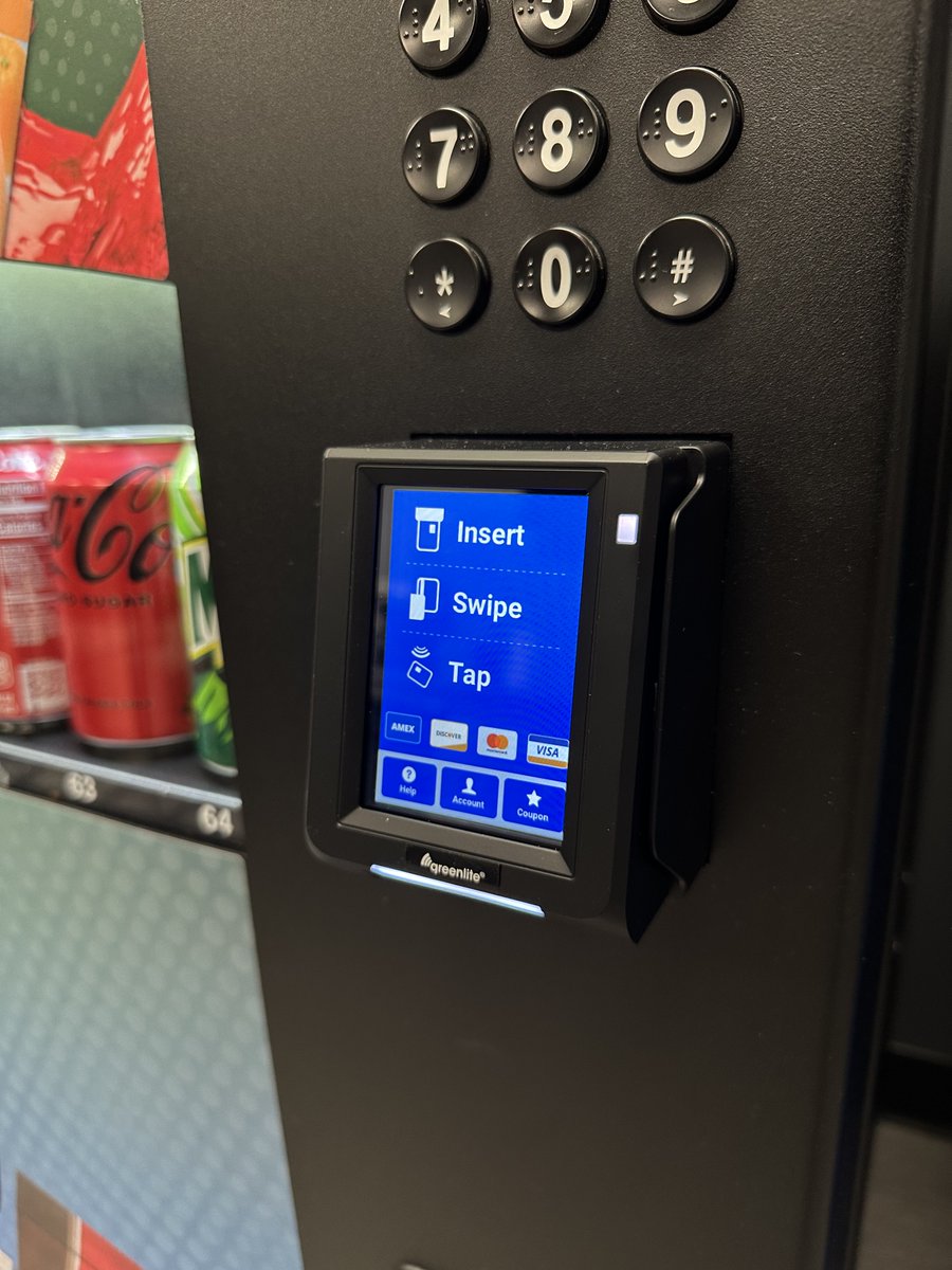 No cash? No problem. Our vending machine now accepts cards and contactless payments!