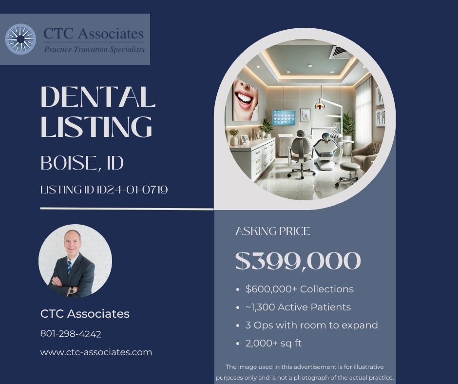 ctc_associates's tweet image. General dental practice for sale in Boise, ID.  
 
For more information on listing ID24-01-0719, a buyer’s application and signed non-disclosure agreement must be completed: ctc-associates.com/buyers-applica…. 
 
#dentalpracticeforsale #idahodentalpracticeforsale 
#dentalpracticebroker