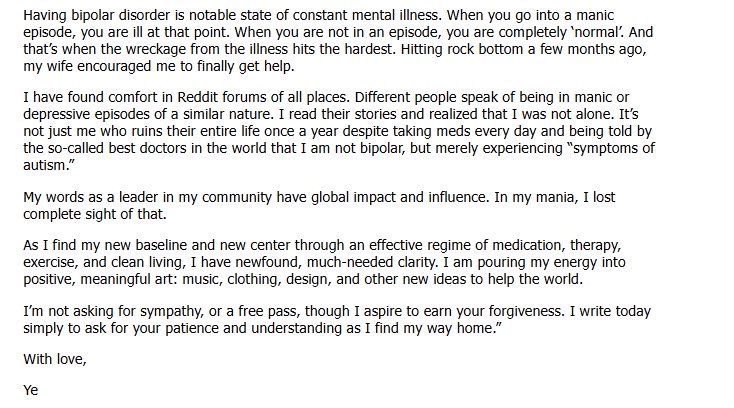 big_business_'s tweet image. Ye aka Kanye West just published a full apology through the Wall Street Journal

To the black community - which held me down through all of the highs and lows and the darkest of times. The black community is, unquestionably, the foundation of who I am. I am so sorry to have let…