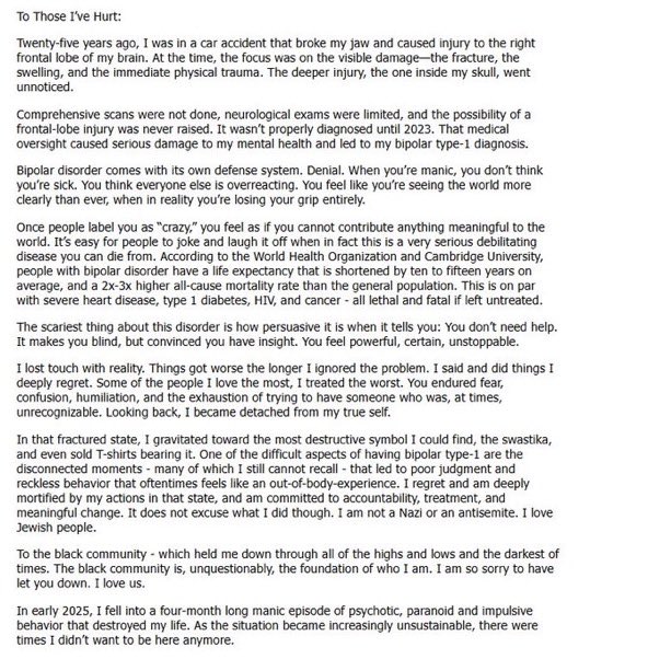 big_business_'s tweet image. Ye aka Kanye West just published a full apology through the Wall Street Journal

To the black community - which held me down through all of the highs and lows and the darkest of times. The black community is, unquestionably, the foundation of who I am. I am so sorry to have let…