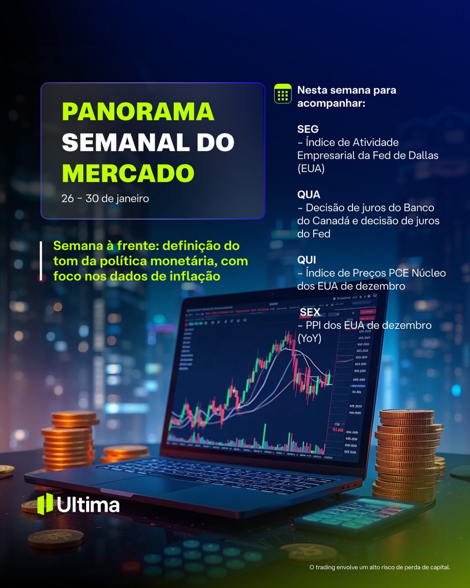 Prepare-se para uma semana cheia de eventos e dados que podem movimentar os #mercadosfinanceiros. Quer saber o que vem por aí? Confira o preview! 👀💼

Não apenas observe a ação — faça parte dela!
🔗 cutt.ly/FthjKy4R

#UM #UltimaMarkets #PanoramaSemanalDoMercado