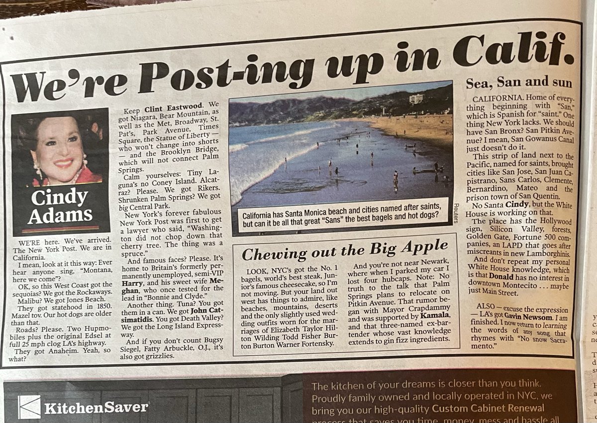 TabCityDiary's tweet photo. “Tuna? We got John Catsimatidis. You got Death Valley? We got the Long Island Expressway”

     —Cindy Adams not impressed by launch of sister pub The California Post https://t.co/oDFXjkZvPd