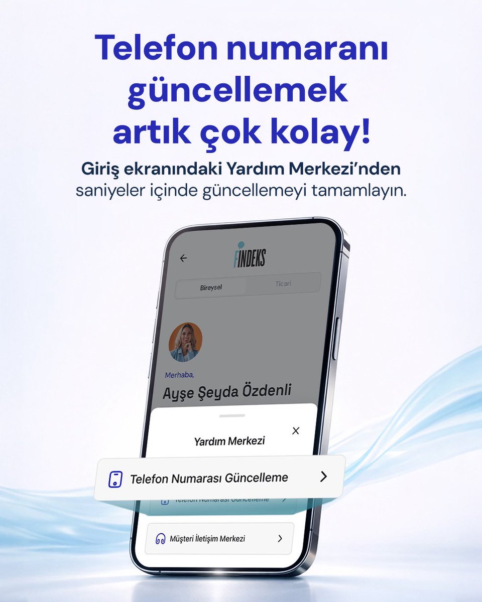 Findeks's tweet image. Findeks Mobil Giriş ekranındaki Yardım Merkezi’nden hızlıca telefon numaranızı güncelleyebilirsiniz. ✅

#Findeks #FindeksMobil
