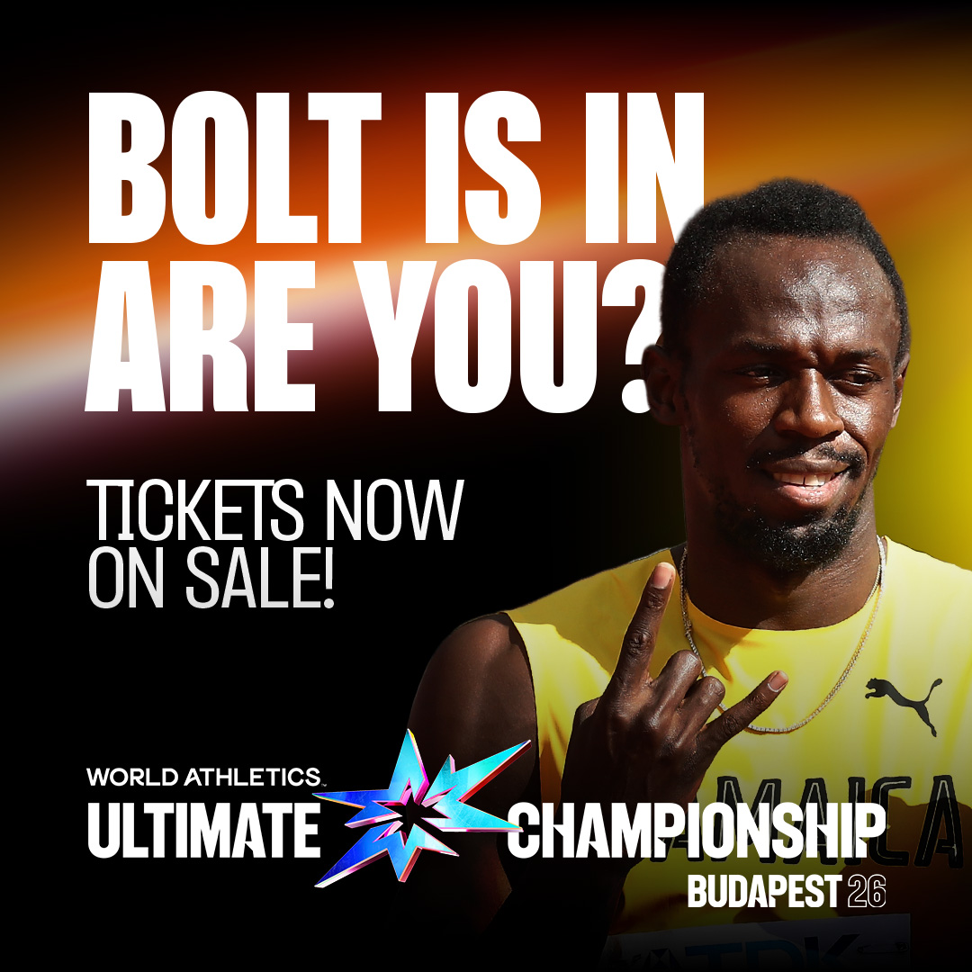 WAultimateChamp's tweet photo. 2026 is the year, ️the #WorldAthleticsUltimate is coming to Budapest ⚡️
Usain Bolt is already tuned in, will you be there ? 👀

🎟️ Tickets are still on sale : https://t.co/Id3WIDGFE9 https://t.co/YZ1YwX8d3N