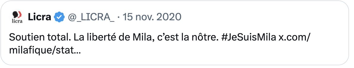 <a href="/_LICRA_/">Licra</a> Quand il s'agissait de racisme antimusulman, vous la défendiez... Vomir et insulter les musulmans, c'était de la liberté pour vous. 
Bande de pissefroids. On vous voit, on a compris.