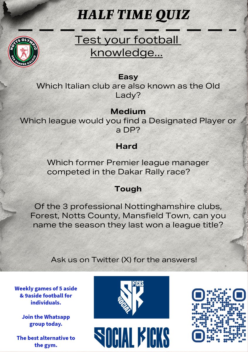 📖 Our half time quiz from the match programme at the weekend.

 🧠 How many can you get right? 

#football #nonleague #nottsolympic #footballquiz #knowledge #programme #matchprogramme