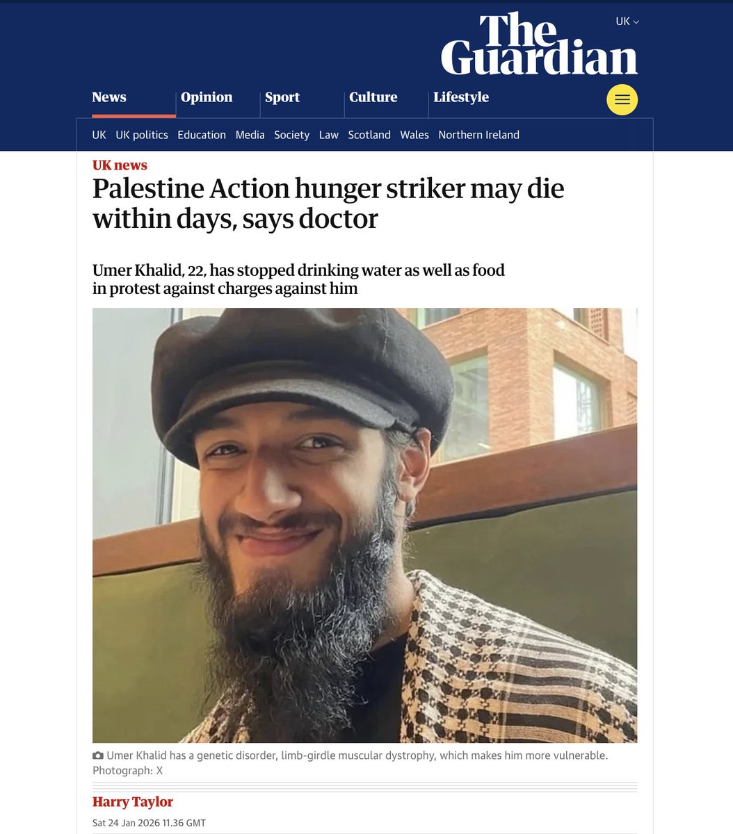Umer Khalid's demand is the British government release information about the spy flights it sent over Gaza daily for nearly 2 years 

Starmer is allowing him to die rather than reveal the truth about Labour's participation in genocide

Horror