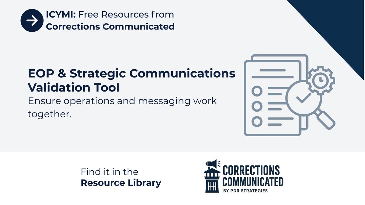 CorrectionsComm's tweet photo. 🔁 ICYMI: EOP &amp; Strategic Communications Validation Tool

Plans don’t work if they don’t align.

Find it there ➡️ https://t.co/nTVZFmoV6O

#CorrectionsPIO #EmergencyManagement https://t.co/S7Bm98TVza