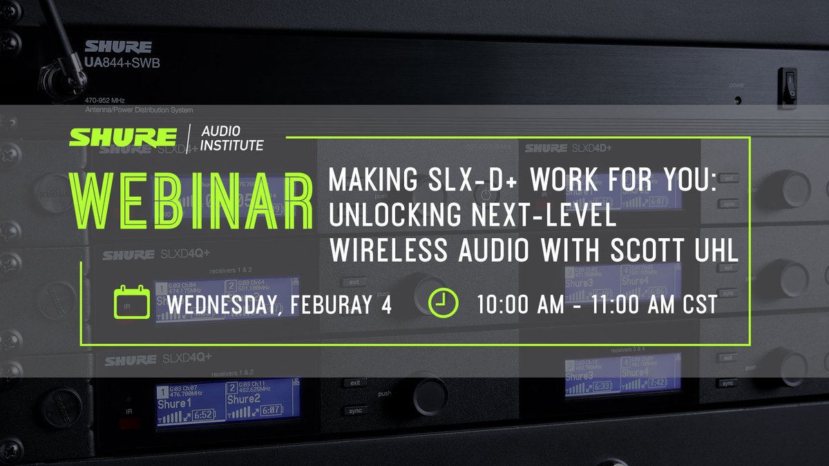 shure's tweet image. Take a deep dive into the new features of Shure's SLX-D+ wireless system. You'll get a walkthrough of the latest enhancements with practical tips and real-world applications to help you maximize performance.

Register: shu.re/4sKeJkg