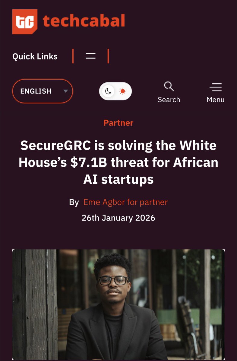 Iam_clin's tweet photo. Grateful to see @SecureGRC featured on @TechCabal.
Building compliance and security infrastructure for African AI startups. https://t.co/5YmSrKXFnA