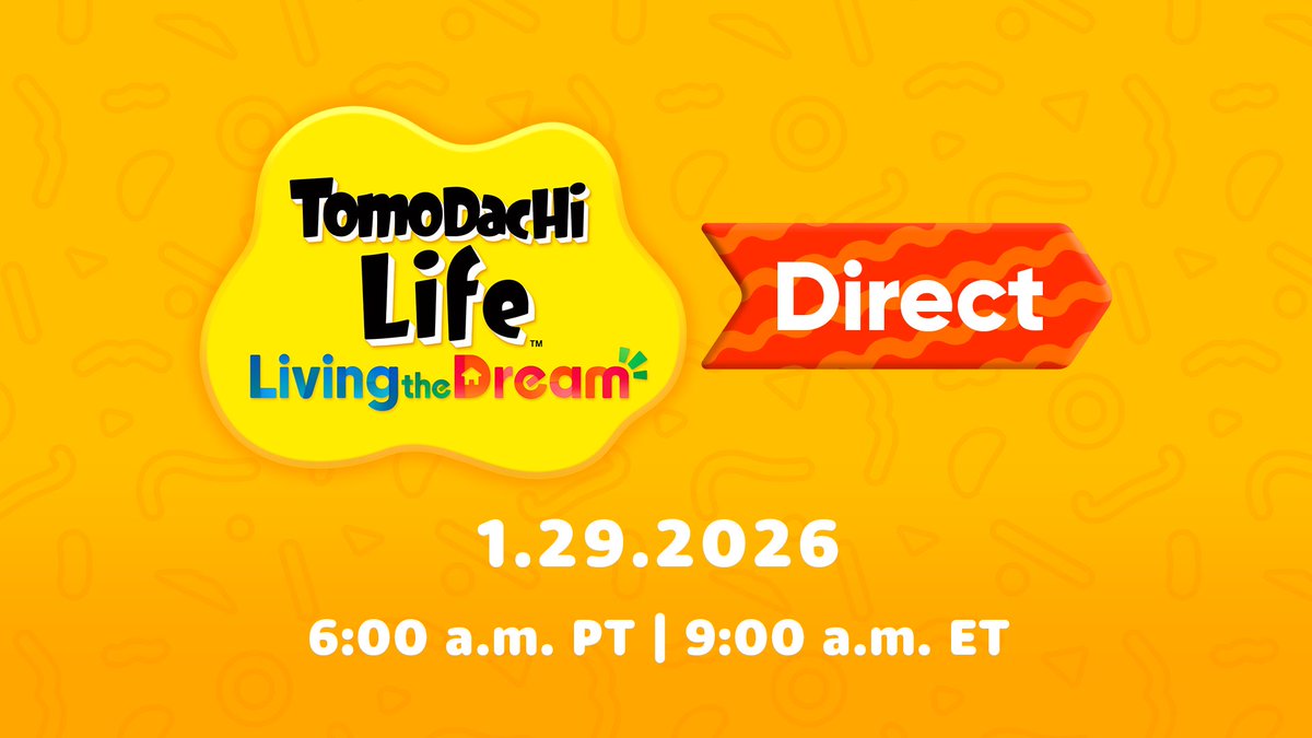 NintendoAmerica's tweet image. Join us on Jan 29 at 6am PT for the #TomodachiLife: Living the Dream Direct! The presentation will last roughly 20 minutes and provide more info on the upcoming Nintendo Switch game. #NintendoDirect

Watch here: ninten.do/6012QEf2C