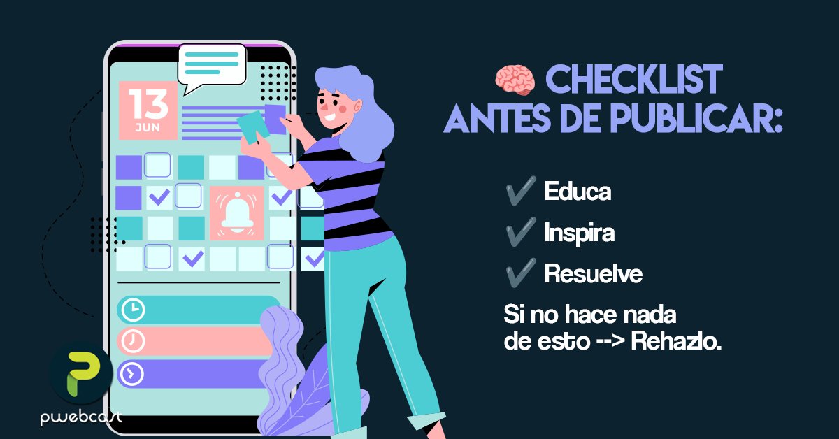PWebCast's tweet photo. Antes de publicar, pregúntate esto ⬇️ ¿Estoy educando, inspirando o resolviendo? Si no cumple al menos 1 de esas… mejor no publiques. ✨📲
¿Quieres más micro-tips de estrategia? 👀
#SocialMediaStrategy #ContentTips #PWebCast https://t.co/As8XF2g6Ob