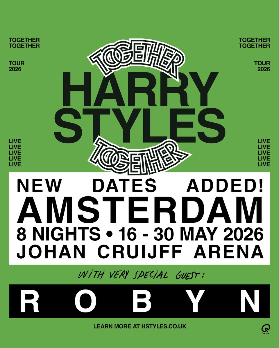 cruijffarena's tweet photo. Net aangekondigd! Harry Styles: Together, Together. Vanwege grote vraag zijn er nieuwe shows toegevoegd op 29 en 30 mei in Amsterdam in de Johan Cruijff ArenA. Presale start morgen 27 januari om 14.00u. https://t.co/2MqhnrmDTB