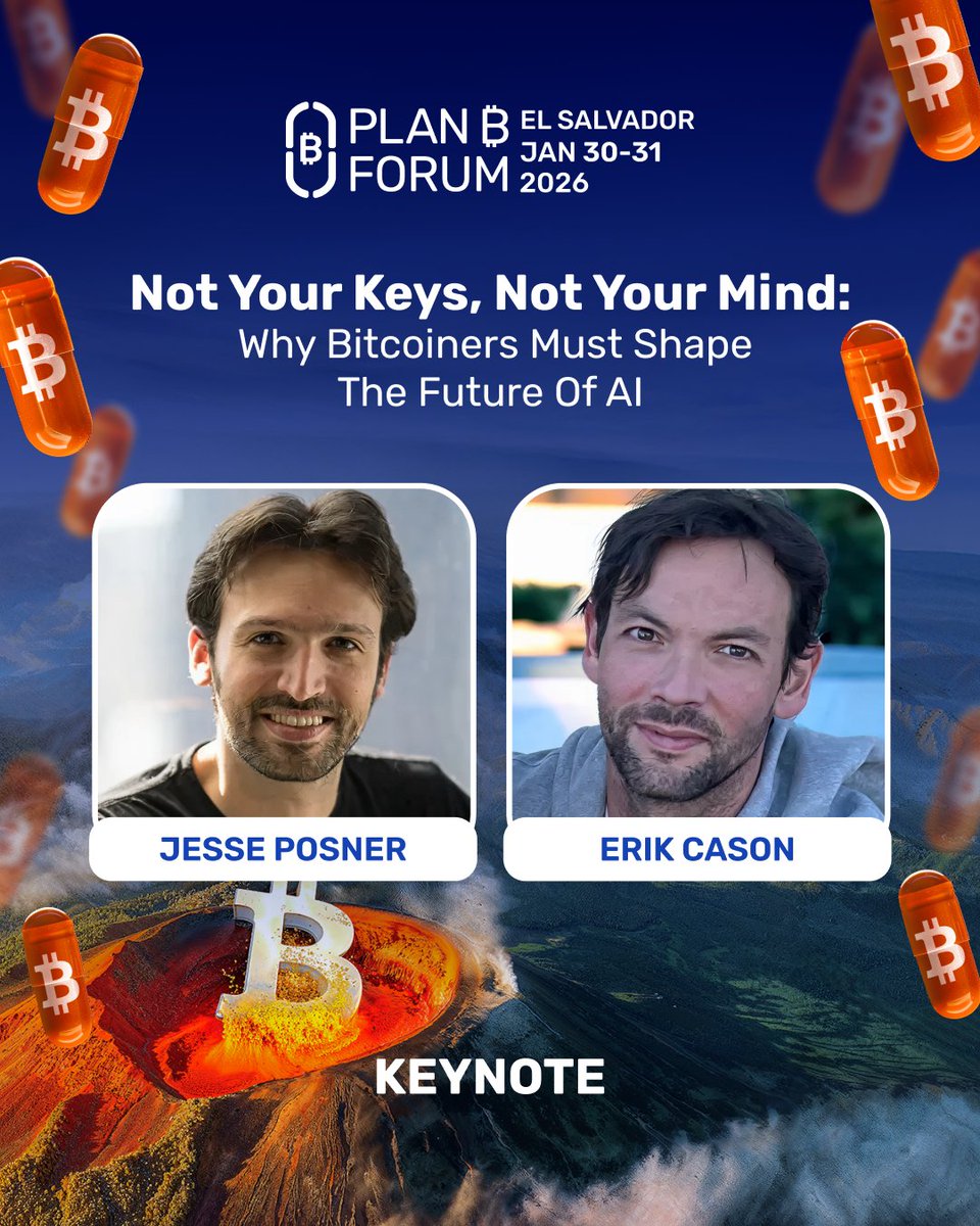 AI needs Bitcoiners in the room. At Plan ₿ Forum El Salvador, @jesseposner  and @Erikcason explain why Bitcoin values must shape the AI future. Jan  30–31. #PlanBForum