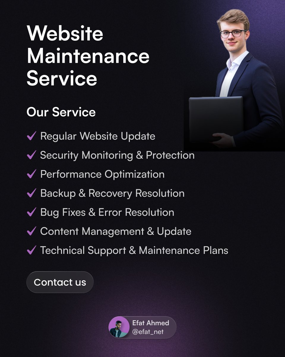 efat_com's tweet photo. Professional Website Maintenance Service – Keep Your Website Secure &amp; Fast

More Details: https://t.co/UHrvEQZwAw https://t.co/iJZykwD6zS