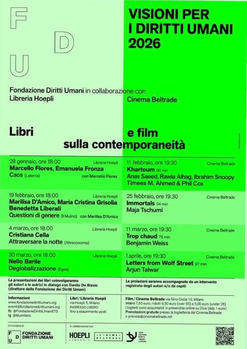 Da mercoledì #28gennaio con #Hoepli e <a href="/FDUmilano/">Fondazione Diritti Umani</a> iniziano 3 mesi di #VisioniPerIDirittiUmani, vi aspettiamo! 💥♥️