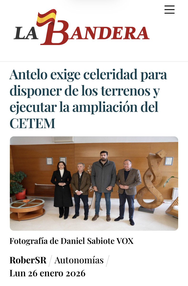 JA_Antelo's tweet photo. Exigimos celeridad para disponer de los terrenos y ejecutar la ampliación del @CETEM_CT en Yecla.

Un sector estratégico que genera empleo estable y salarios familiares.

Desde @vox_es incluimos cerca de 1M€ en los presupuestos y exigimos su cumplimiento. Los acuerdos están para ejecutarse.

📰 https://t.co/KGk5C3hhJe