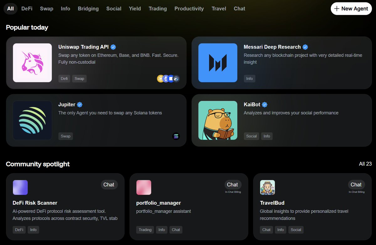 The Agent Hub on @wardenprotocol is booming. There is an agent for  everyone. 12 Warden-verified agents and 23 Community Agents and growing.  From crypto, personal assistants, prediction markets to lifestyle agents.  Look