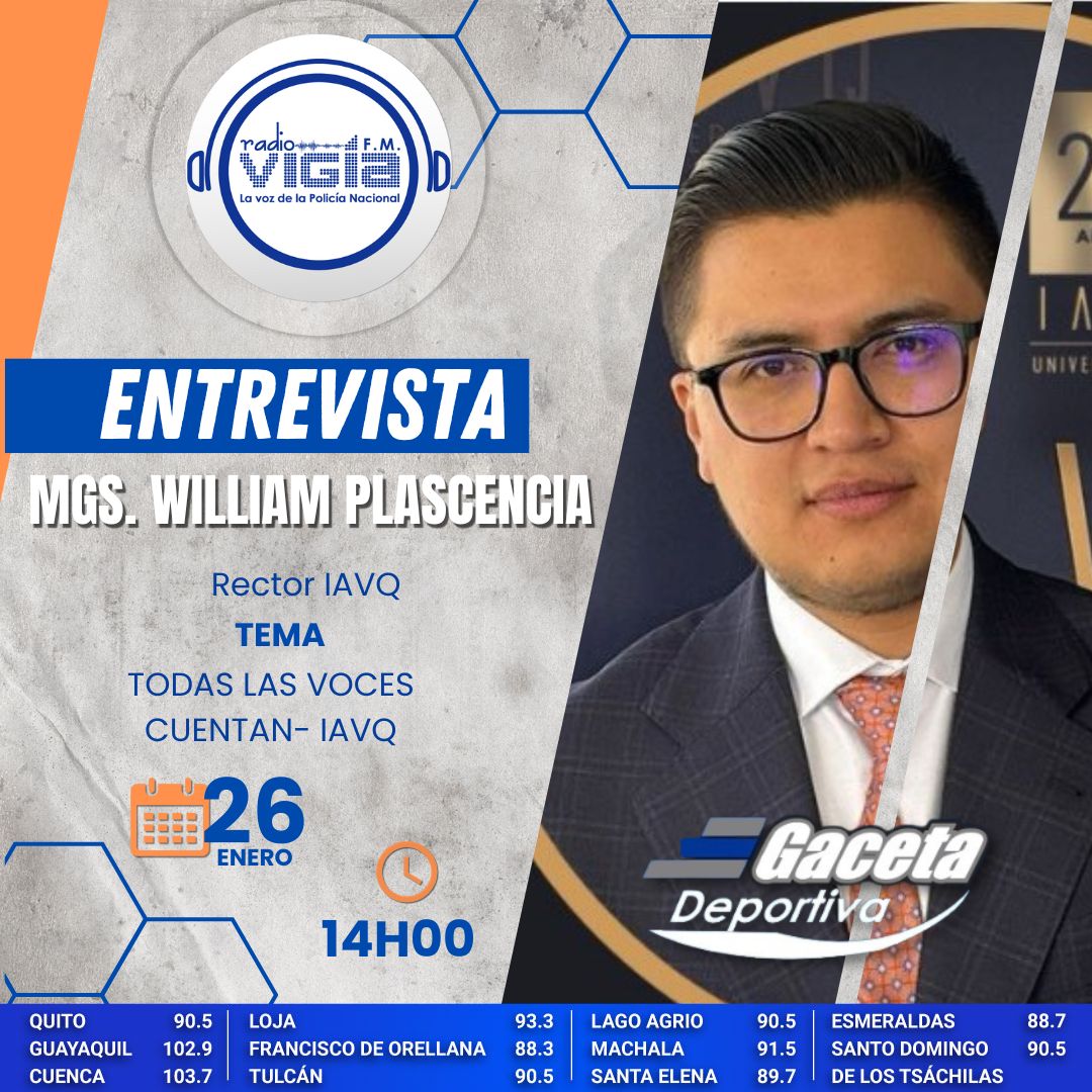 🎙️ Hoy en #GacetaDeportiva, onversaremos con el Mgs. William Plascencia, Rector del Instituto Universitario de Artes Visuales de Quito (IAVQ), sobre un tema que transforma vidas: Becas “Todas las voces cuentan – IAVQ” ✨

⏰ Hora: 14h00 📻 

#VigíaFM #Educación #BecasIAVQ