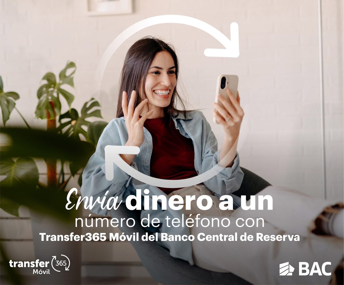 BACCredomaticSV's tweet photo. 💸 Enviar dinero nunca fue tan fácil
Ahora solo necesitas un número de teléfono para hacer tus transferencias. Con Transfer365 Móvil del Banco Central de Reserva envía dinero de forma rápida y segura.
👉Más información: https://t.co/c9QKJL410Y
#BACSimple #BACTeEscucha https://t.co/tLoj5Vd19Q