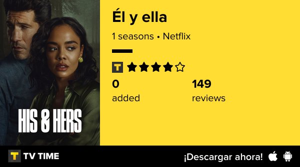 #ÉlYElla es una miniserie sobre un caso de asesinato que arranca interesante, pero se pierde entre demasiado ruido que no lleva a nada. El giro final sorprende, aunque resulta poco creíble. Al menos son solo seis episodios. 6/10 #series