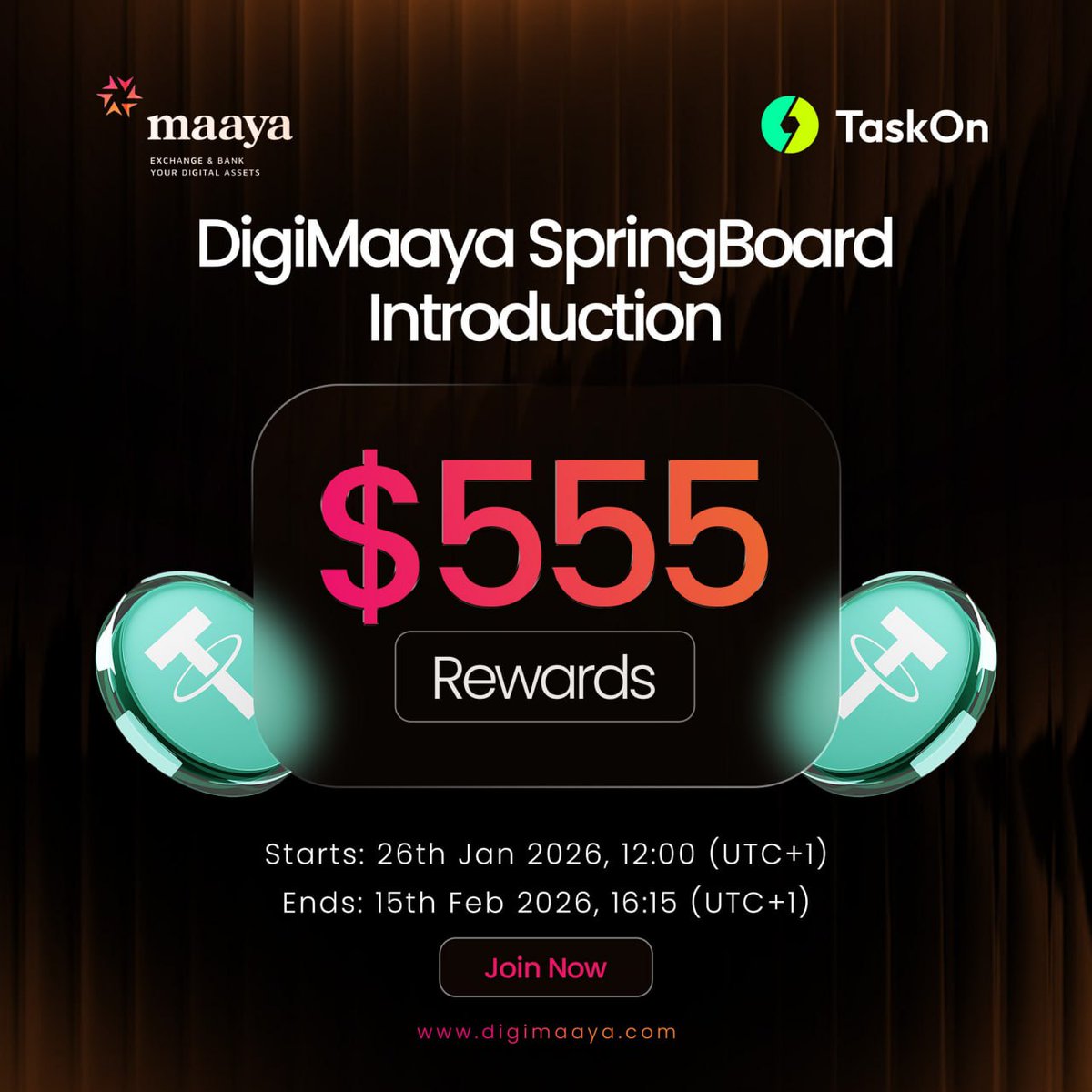 DigiMaaya's tweet image. 🚀 @DigiMaaya SpringBoard is LIVE!

💥 $555 in rewards waiting
💥 Simple tasks, easy wins
💥 Fair share for EVERY participant

📅 Jan 26 – Feb 15

⚡️ Powered by @taskonxyz

➡️ Join the @DigiMaaya ecosystem
➡️ Complete fun, easy tasks
➡️ Claim your share of the rewards

🎯 Don’t…