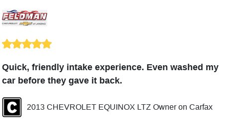 FeldmanLansing's tweet photo. We just received a great review on Carfax. Thank you 2013 CHEVROLET EQUINOX LTZ Owner! https://t.co/1V146cwFRO
