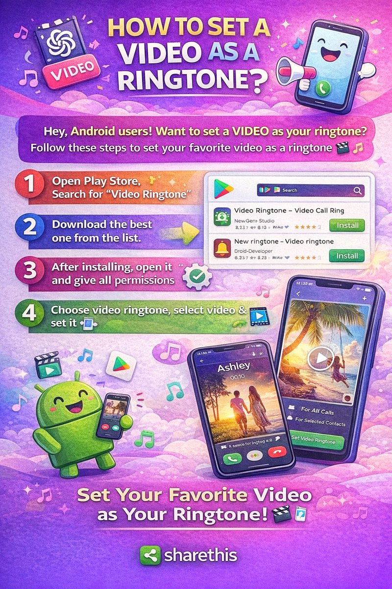 techvlogyt's tweet image. You can actually set a video as your ringtone on Android 📱

Here’s how:
• Open Play Store
• Search “Video Ringtone”
• Install a good app
• Allow permissions
• Choose your video
• Set it for all calls or specific contacts
Simple trick, cool result 😎
#AndroidTips #TechHacks