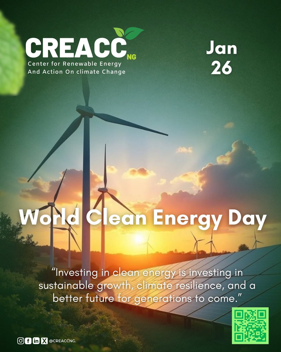 Powering Progress: Celebrating World Clean Energy Day 2026 🌍⚡
At the <a href="/creaccng/">CREACC NG</a>, we believe that clean energy is more than a technical shift. It is the foundation of economic justice and environmental resilience for Nigeria and the wider Global South
#CleanEnergy #ClimateAction