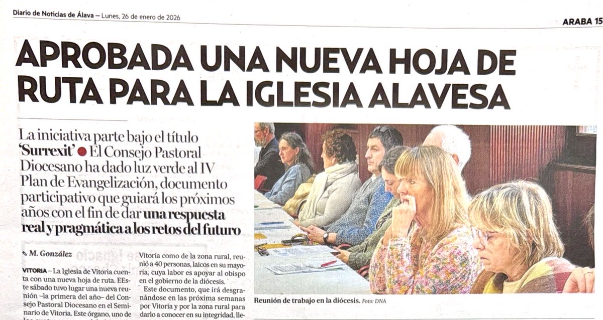 PRENSA 📰 | “Aprobada una nueva hoja de ruta para la Iglesia alavesa”, información vía Diario de Noticias de Álava. #Surrexit