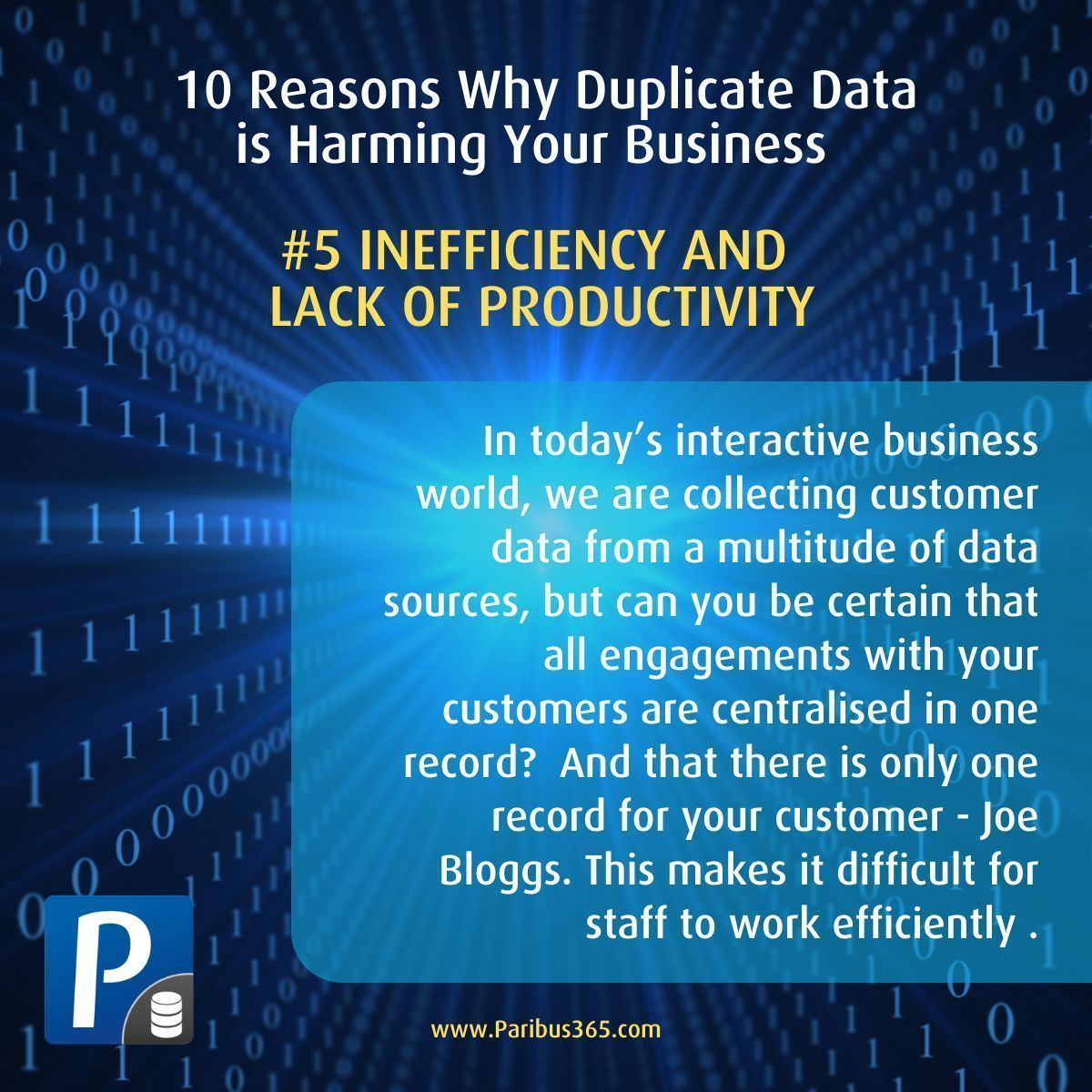 ⭐10 REASONS WHY DUPLICATE DATA IS HARMING YOUR BUSINESS ⭐

5. INEFFICIENCY AND LACK OF PRODUCTIVITY

Customer data comes from many #data sources, can you be certain that all customer engagements are centralized in one record.

Read more: buff.ly/3VbtX3q 

#Dynamics365