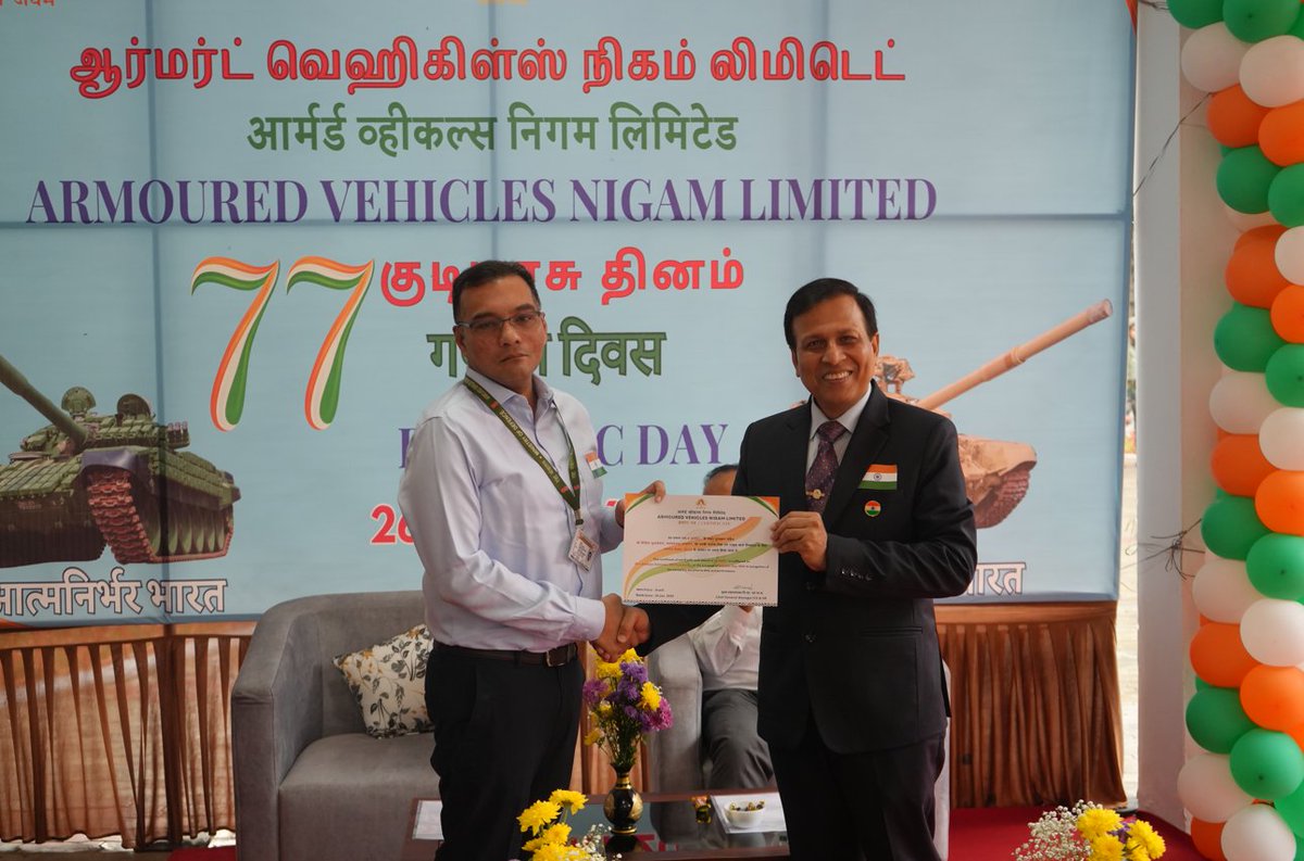 AVNL Corporate Office celebrated the 77th Republic Day. The ceremony began with the hoisting of the National Flag by Shri Sanjay Dwivedi, Chairman &amp; Managing Director, AVNL, in the presence of Shri Satyabrata Mukherjee, Director (Operations &amp; Addl. Charge Director / HR), senior
