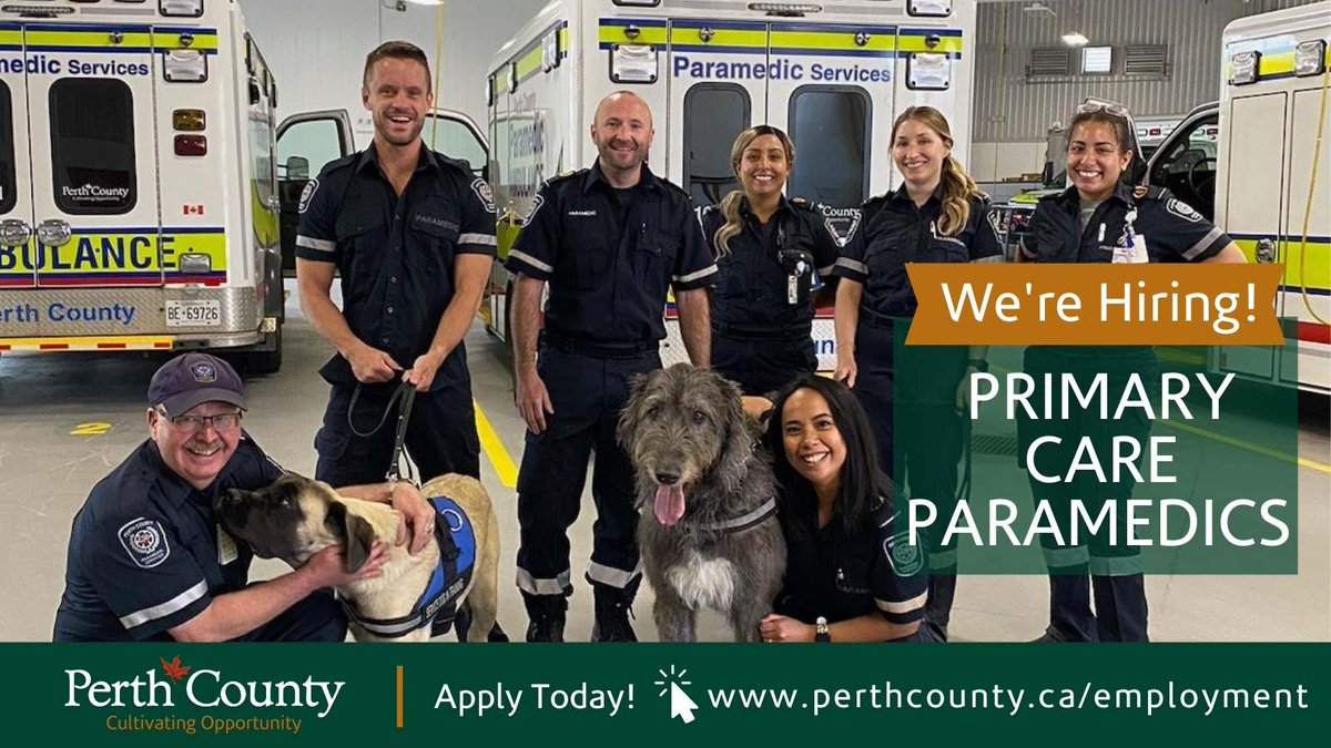 PerthCounty's tweet image. Join our team! We're hiring Primary Care Paramedics.

Read the full position details and apply today!: perthcounty.ca/employment

#PerthCounty @PerthCoMedics