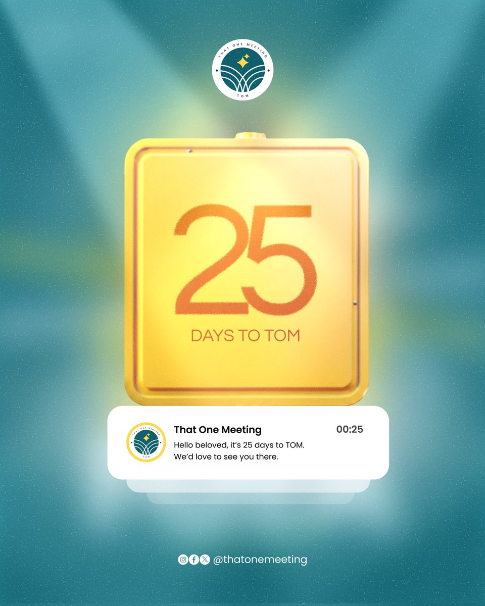 ThatOneMeeting's tweet photo. 25 days to TOM. 🔥

The countdown continues.
Souls will be won.
Lives will be touched.
The power of God will be evident.

FUTA, prepare your heart.

#ThatOneMeeting 
#TOM 
#TOMFUTA 
#CampusOutreach 
#SoulWinning https://t.co/731ReJiqsn