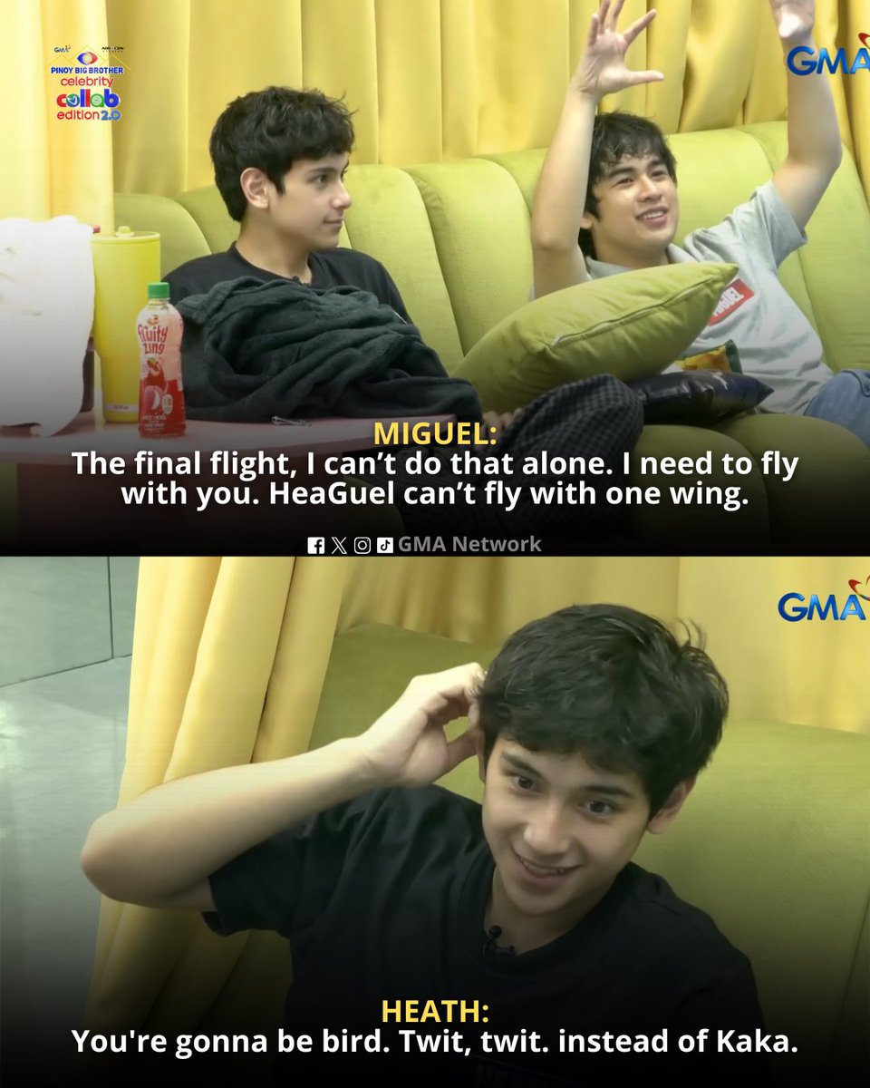 gmanetwork's tweet image. #PBBCollab20PapaChef: "HeaGuel can’t fly with one wing." 🥺❤️‍🩹

Watch #GMAPBBCollab on weekdays at 9:40 PM and on weekends at 6:15 PM on GMA! 

For PBB All-Access Livestream, visit: GMANetwork.com/PBBLivestream