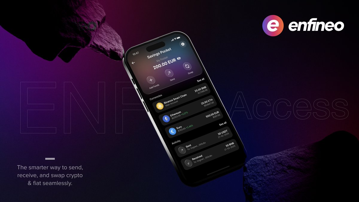 enfineoapp's tweet photo. ENF Access is a verified, non transferable membership that acts as your onchain financial identity. It represents you, not a tradable asset. 

Availability varies by region and eligibility.

That’s it. https://t.co/qatESDwcuF