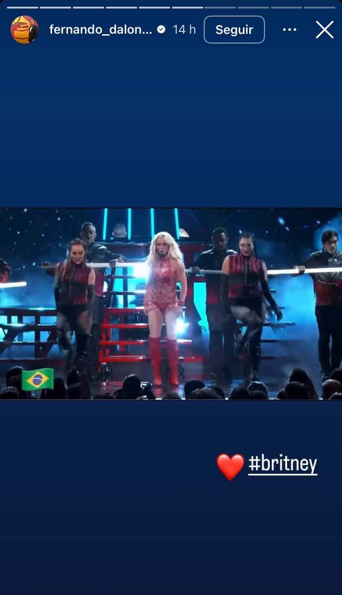 plusmusicbr's tweet image. 🚨Fernando Alonso, responsável pelo comercial do show de Madonna no Rio para os 100 anos do Itaú, postou nos stories uma performance de Britney Spears com a bandeira do Brasil.