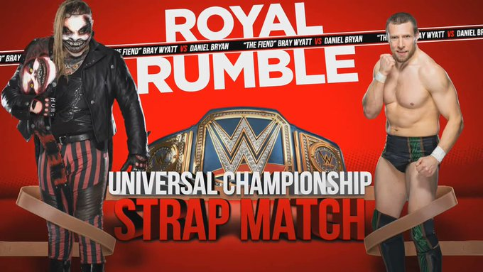 wrestle_hist's tweet photo. 1/26/2020   

"The Fiend" Bray Wyatt defeated Daniel Bryan in a Strap Match to retain the Universal Championship at the Royal Rumble from Minute Maid Park in Houston, Texas.

#WWE #RoyalRumble #BrayWyatt #TheFiend #YowieWowie #DanielBryan #BryanDanielson #YES #StrapMatch https://t.co/1ocKgT9RX8