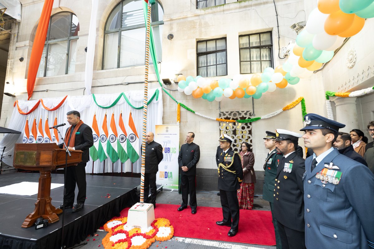Our #77thRepublicDay was celebrated by <a href="/HCI_London/">India in the UK</a> and Indians in UK. We reaffirmed pride in the Constitution and the democratic spirit of India. This year is specially meaningful as we also marked #150yearsofVandeMataram, our national song, which continues to inspire unity and