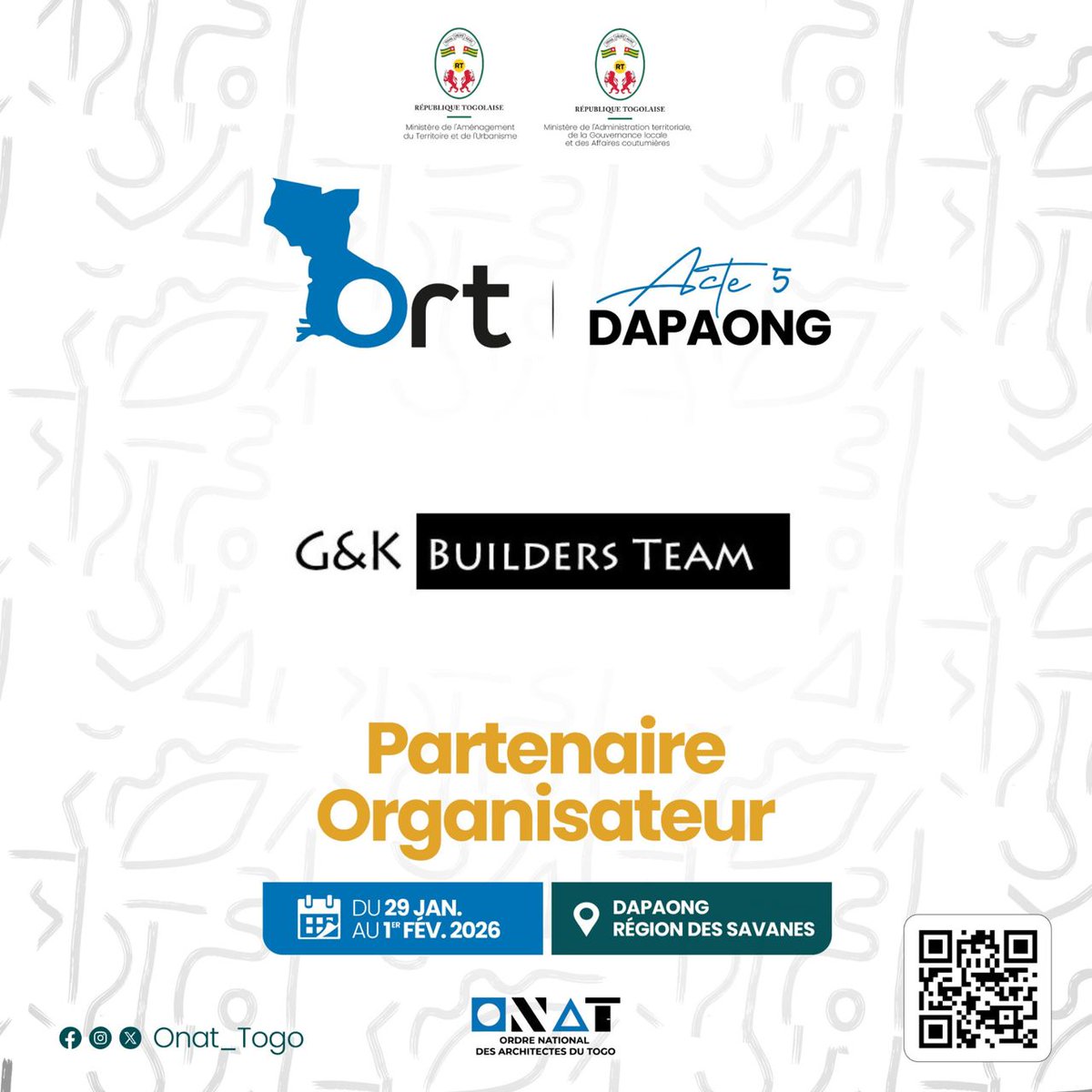 𝗚&amp;𝗞 𝗕𝘂𝗶𝗹𝗱𝗲𝗿𝘀 𝗧𝗲𝗮𝗺, 𝗽𝗮𝗿𝘁𝗲𝗻𝗮𝗶𝗿𝗲 𝗲𝗻𝗴𝗮𝗴é 𝗮𝘂𝘅 𝗰ô𝘁é𝘀 𝗱𝗲 𝗹’𝗢𝗥𝗧𝟱

Entreprise active dans le domaine de la construction et de l’aménagement, 𝗚&amp;𝗞 𝗕𝘂𝗶𝗹𝗱𝗲𝗿𝘀 𝗧𝗲𝗮𝗺 met son expertise au service de projets structurants et durables.

#Togo