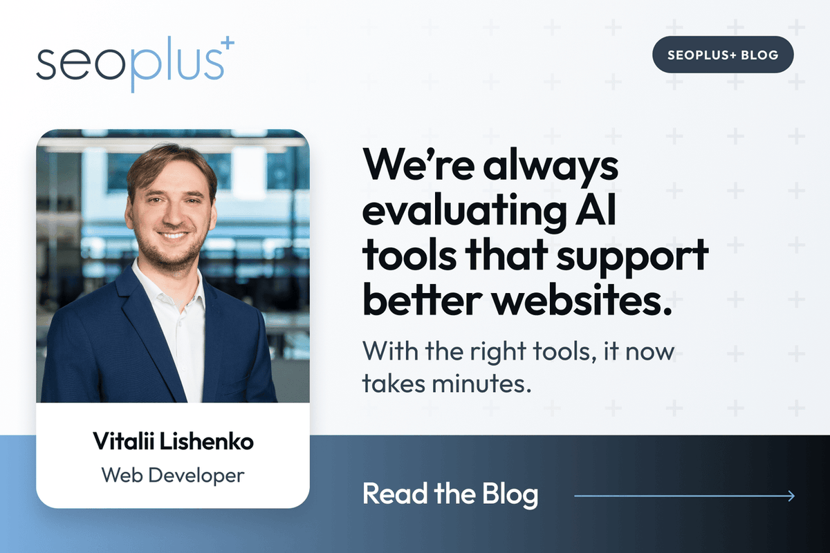 seoplus's tweet photo. AI is changing how we approach web development, but not by replacing developers.

At seoplus+, we use AI to streamline repetitive tasks so our team can focus on strategy, UX, and SEO.

For example, setting alt text site-wide used to take hours. With the right tools, it now takes minutes.

We’re always evaluating AI tools that support better websites.

Read our blog to see the WordPress tools we're using to improve speed, performance, and usability.

 https://t.co/L4xvcsmi2Y