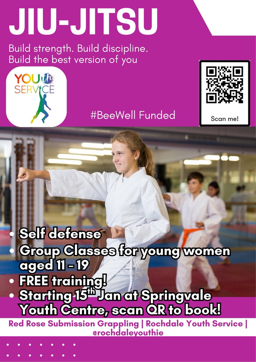 angiemc_rys's tweet photo. Still places available for FREE Jiu-Jitsu training for young women this Thursday onwards! Msg us on here to book your place & build up your strength & confidence 💪 @RochdaleYouthie #BeeWell https://t.co/yuQPakNnoI
