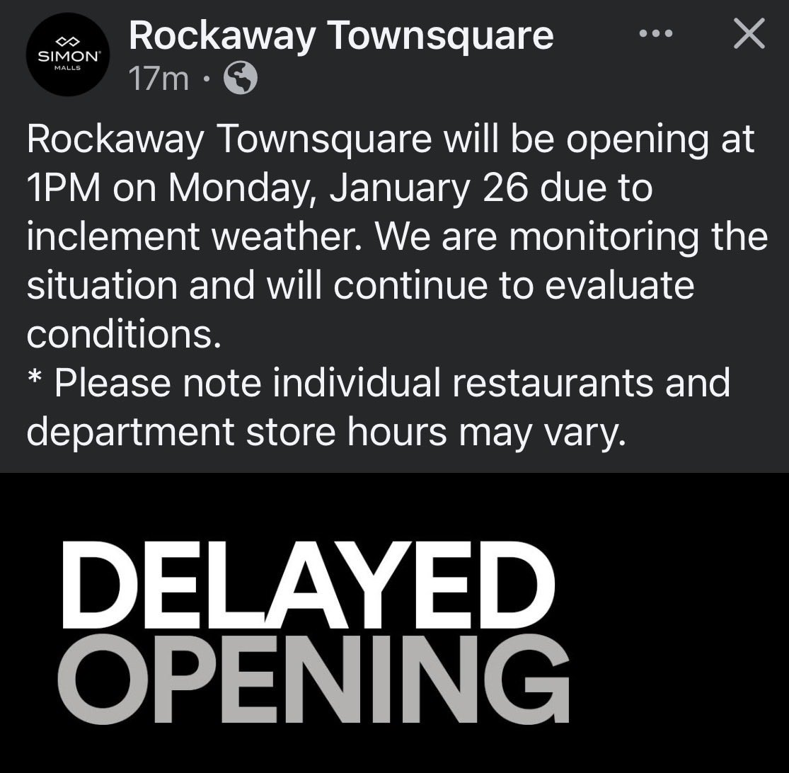 Marcade will be open 1pm-8pm today 1/26
Please drive safe out there! #rockawaymall